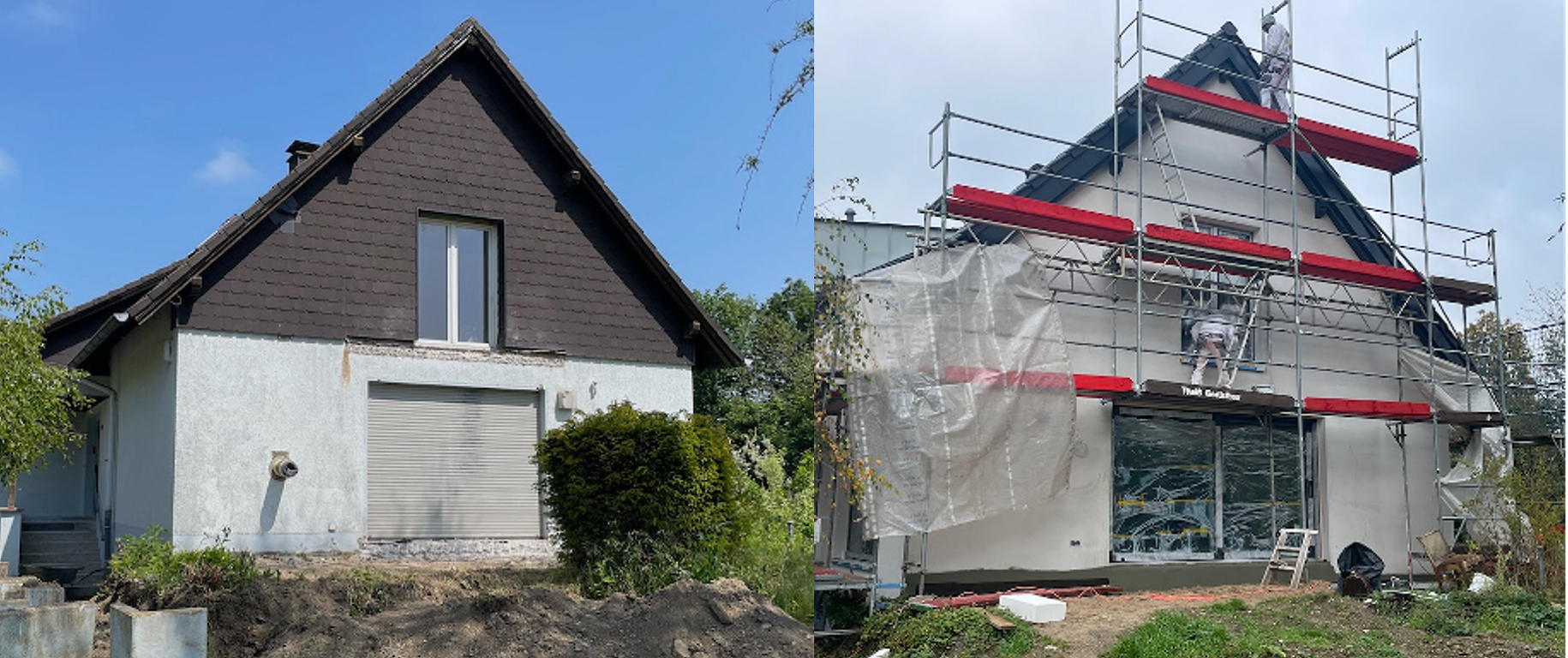 Picture of a single family home before and under renovation