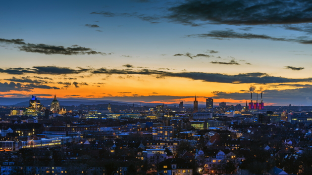 Aerial view of Hannover at evening